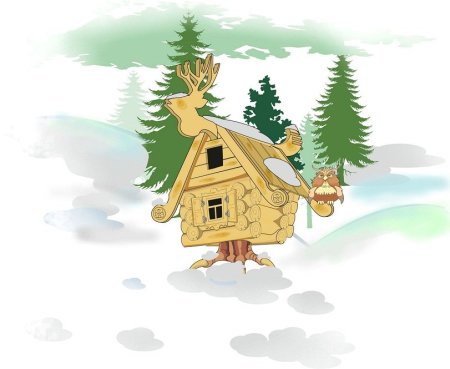 Избушка бабы яги в зимнем лесу