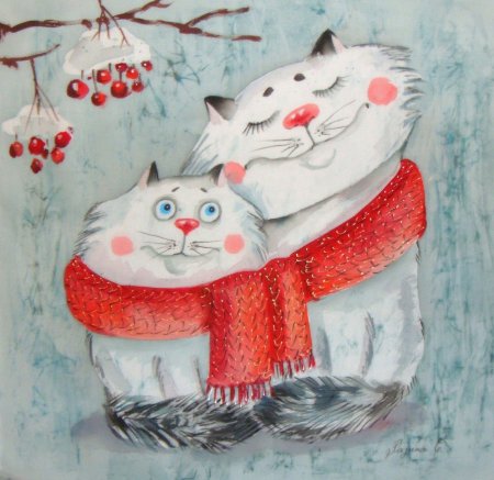 Зимний кот в шарфе