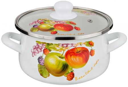 Кастрюля Agness эмалированная со стекл. Крышкой 2,0 л, 18х11 см (кор=6шт)