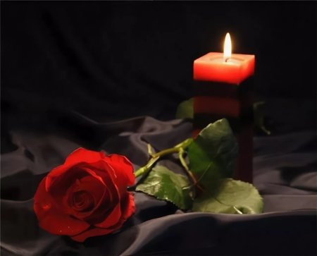 Свеча памяти и цветы