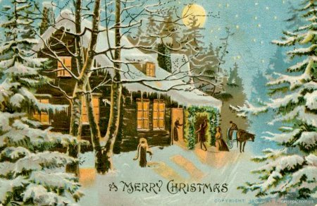 Новогодние домики на дореволюционных открытках