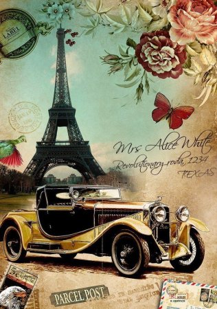 Ретро автомобили декупаж