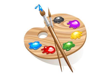 Кисточки и краски на прозрачном фоне