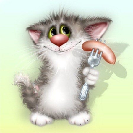Котенок с сосиской