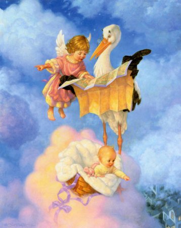 Аист с младенцем