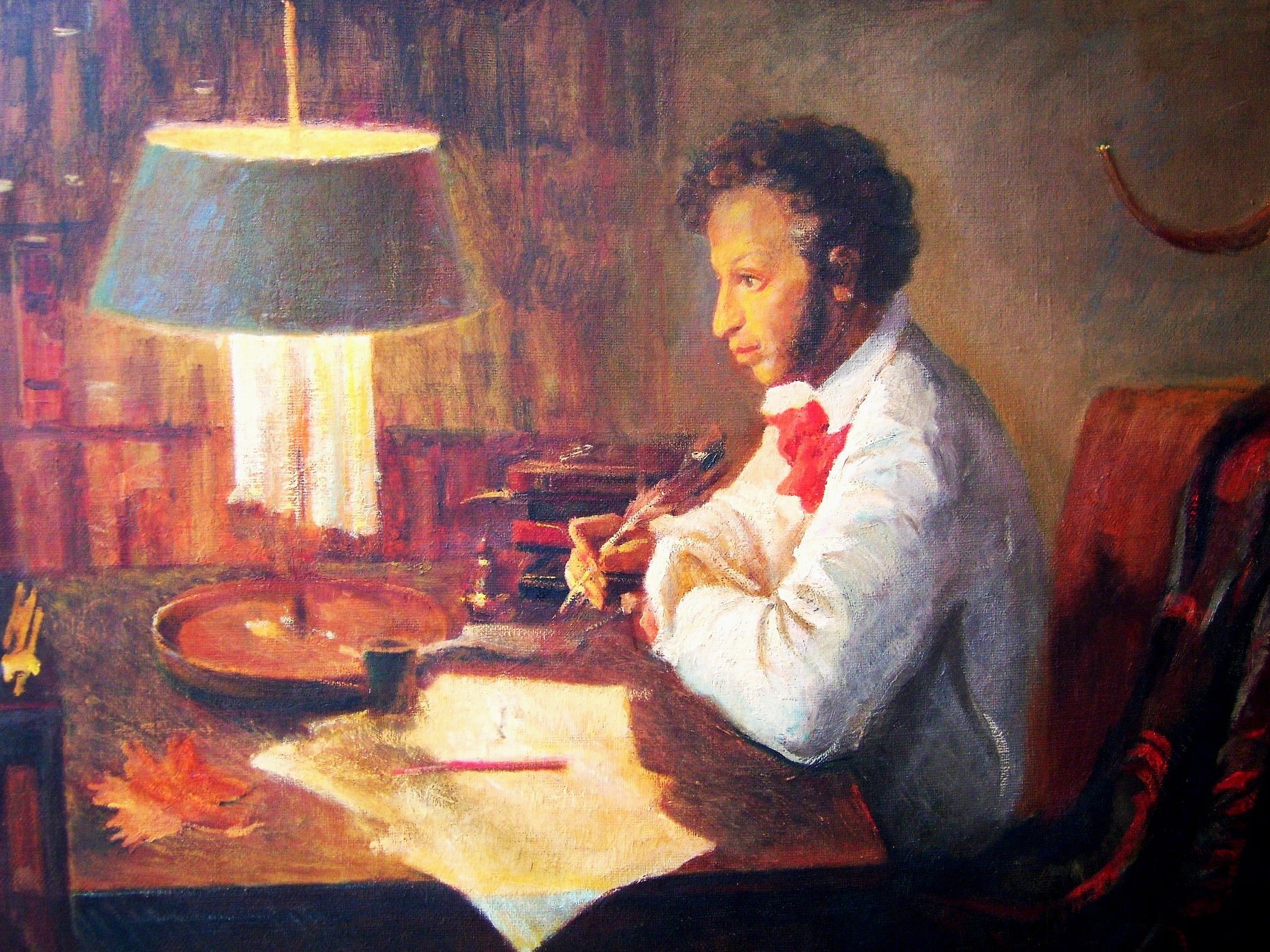 пушкин пишет пером