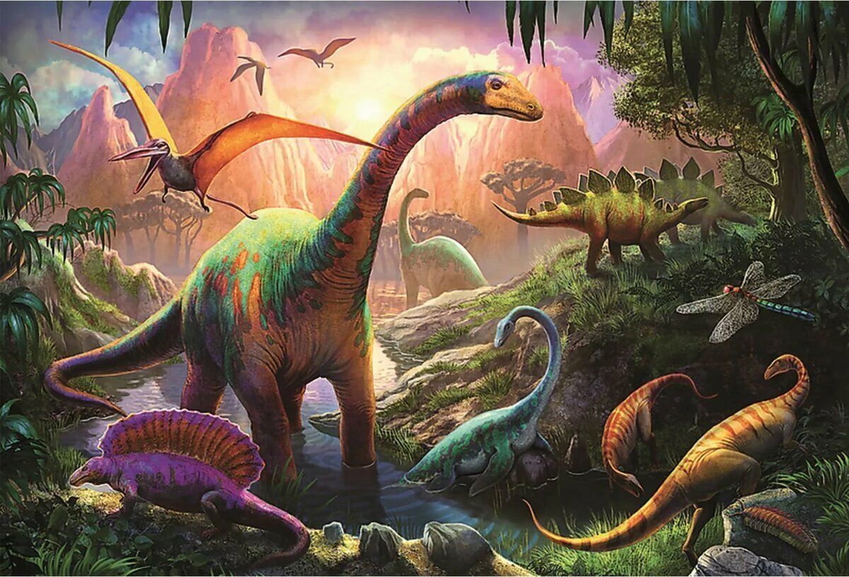 Динозав. Пазл Trefl мир динозавров (16277), 100 дет.. Динозавры Юрского периода. Травоядные динозавры Юрского периода. Мир динозавров.