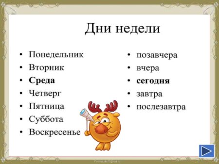 Дни недели для детей