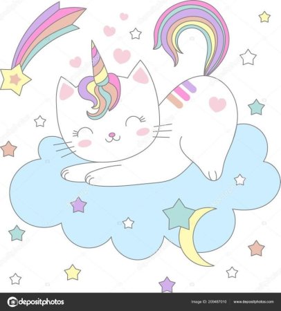 Единорог кошка на облаке