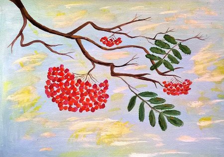 Ветка рябины рисование