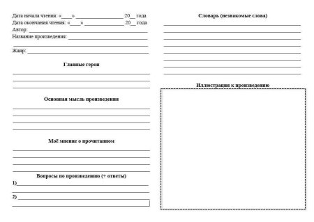 Как оформлять читательский дневник 6 класс образец оформления
