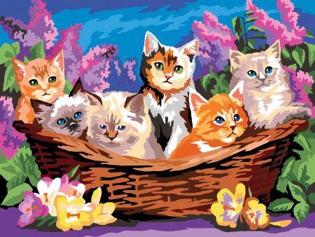 Живопись котята в корзине
