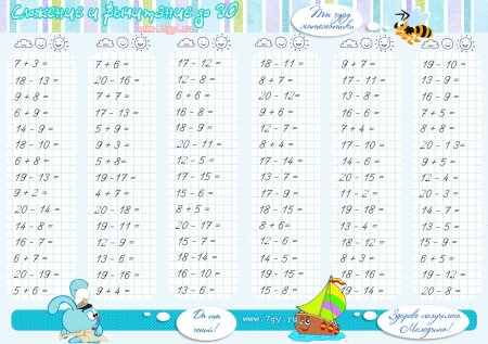 Таблица сложения до 20 1 класс тренажер