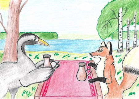 Иллюстрация к сказке лиса и журавль