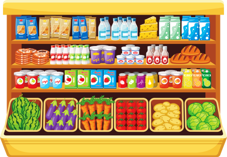 Полки с продуктами для детей