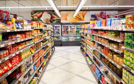 Продуктовый магазин внутри внутри полки с продуктами