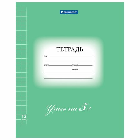 Тетрадь 12л клетка БРАУБЕРГ эко 5-ка зеленая 104759