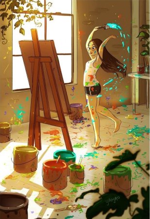 Иллюстрация художница рисует