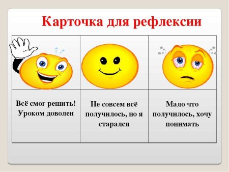 Карточки рефлексии на уроке