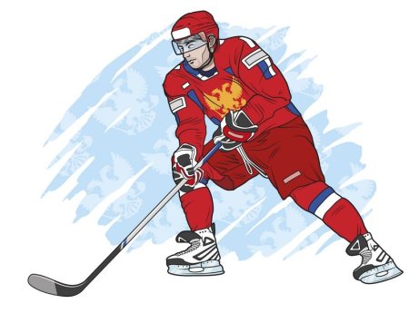 Хоккеист с шайбой для печати