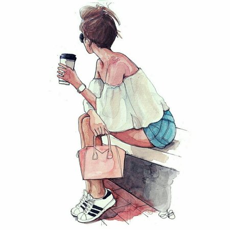 Скетч девушка с кофе