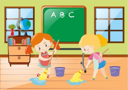 Дети убираются в классе