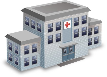Здание больницы на белом фоне