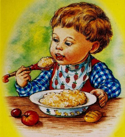 Дети кушают кашу в детском саду