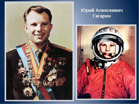 Юрий Алексеевич Гагарин первый космонавт