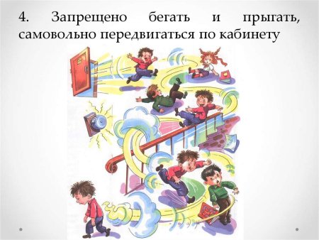 Запрещено бегать и прыгать, самовольно передвигаться по кабинету