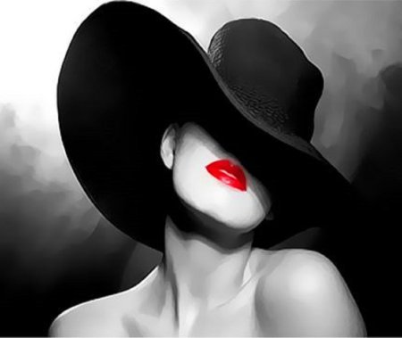 Девушка в чёрной шляпе с красными губами