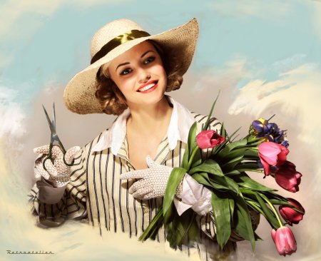 Девушка в шляпке с цветами