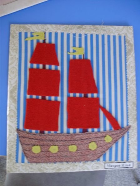Панно из ткани корабль