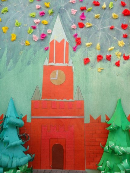 Аппликация Спасская башня Кремля подготовительная группа