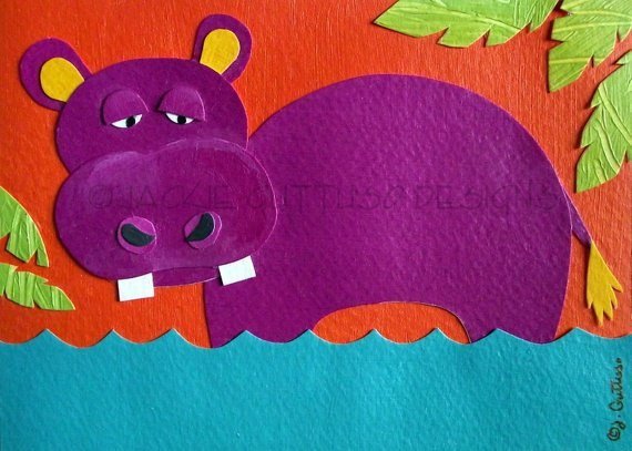 Аппликация Бегемот из цветной бумаги