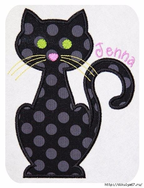 Аппликация кошка из ткани
