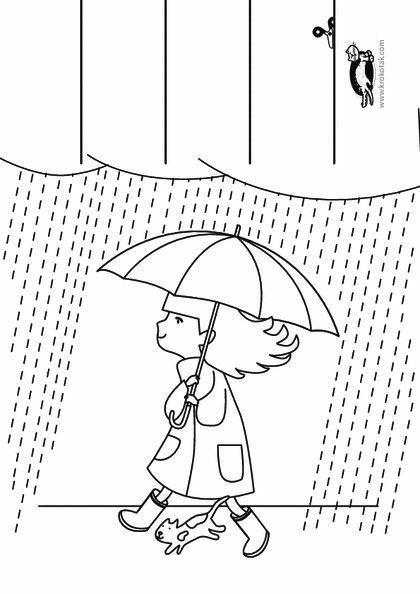 Раскраска поделка ребёнок под зонтиком