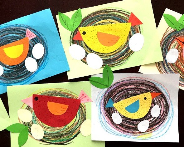 Аппликация птичка в гнездышке