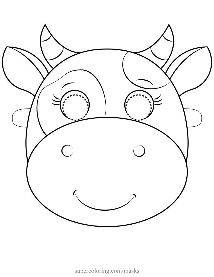 Голова коровки. Маска коровы. Маска раскраска для детей. Маски животных для детей. Раскраски маски животных.