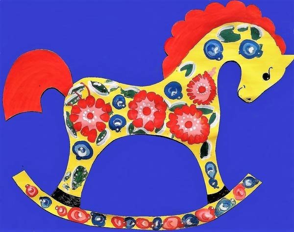 Городецкая роспись игрушка лошадка