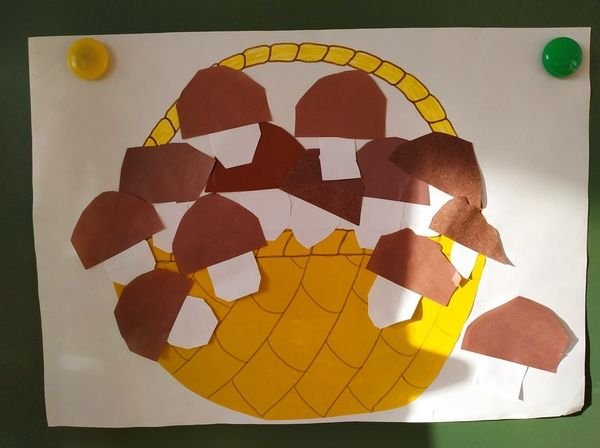 Аппликация корзина с грибами в средней группе