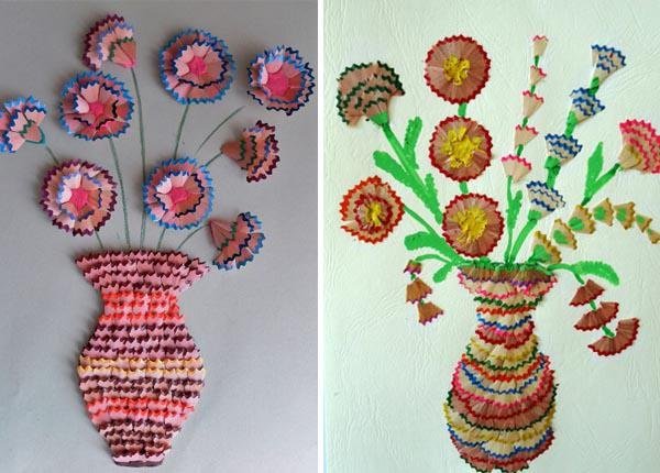 Поделки из стружек от карандашей и папиного свитера, пластилина, риса, акварели. | форум Babyblog