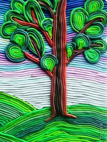 Пластилиновая живопись дерево