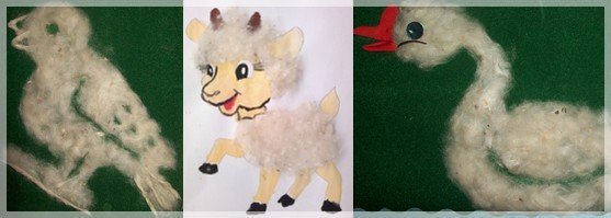 Аппликация из ваты на бархатной бумаге