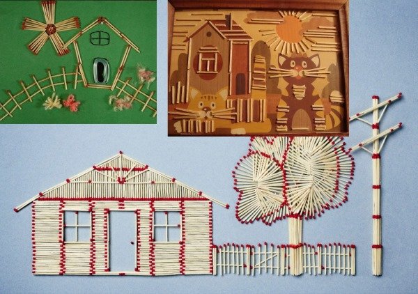 Домик из спичек для детей на картоне