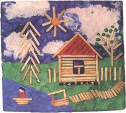 Домик из спичек на картоне