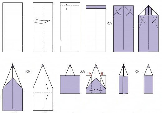 Оригами закладка карандаш схема