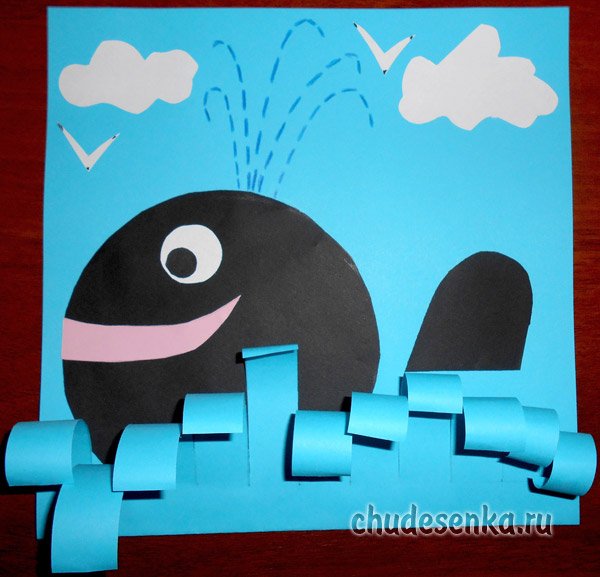 Кит аппликация из бумаги