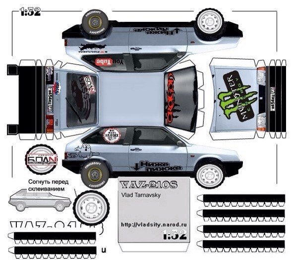 Модель машины из бумаги ВАЗ 2114