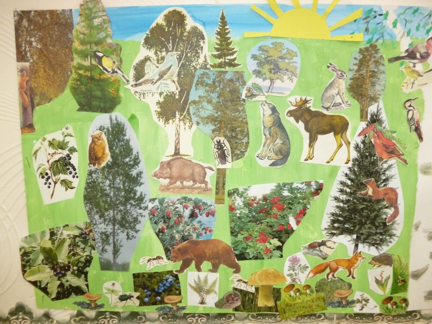 Работы с обитателями. Макет леса для детского сада. Животные леса для детей. Поделки на тему лес. Коллаж на тему природа.